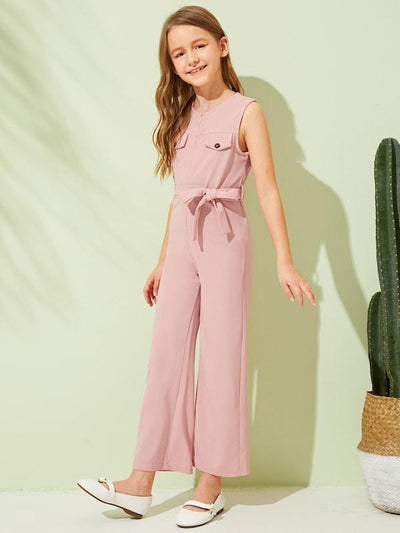 Girls<b style="color:White;"><font size="1"> -</font></b>Zip<b style="color:White;"><font size="1"> -</font></b>Front Sleeveless Belted Jumpsuit