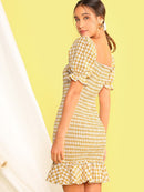 Gingham<b style="color:White;"><font size="1"> -</font></b>Ruffle<b style="color:White;"><font size="1"> -</font></b>Hem Shirred Bodycon Dress