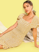 Gingham<b style="color:White;"><font size="1"> -</font></b>Ruffle<b style="color:White;"><font size="1"> -</font></b>Hem Shirred Bodycon Dress