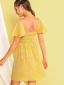 Ditsy<b style="color:White;"><font size="1"> -</font></b>Floral<b style="color:White;"><font size="1"> -</font></b>Shirred Fit & Flare Dress