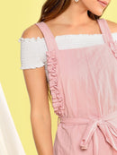 Solid<b style="color:White;"><font size="1"> -</font></b>Frilled<b style="color:White;"><font size="1"> -</font></b>Trim Belted Overall Jumpsuit