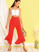 Solid<b style="color:White;"><font size="1"> -</font></b>Layered<b style="color:White;"><font size="1"> -</font></b>Ruffle Hem Crop Pants