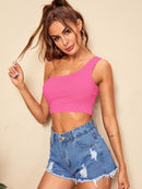 One<b style="color:White;"><font size="1"> -</font></b>Shoulder Rib-knit Crop Top