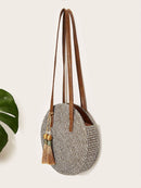 Tassel<b style="color:White;"><font size="1"> -</font></b>Fringe<b style="color:White;"><font size="1"> -</font></b>Hem Decor Round Bag