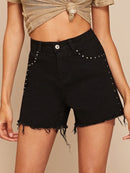 Studs<b style="color:White;"><font size="1"> -</font></b>Detail<b style="color:White;"><font size="1"> -</font></b>Raw Hem Denim Shorts