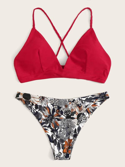 Random<b style="color:White;"><font size="1"> -</font></b>Floral<b style="color:White;"><font size="1"> -</font></b>Braided Strap Crisscross Bikini Set