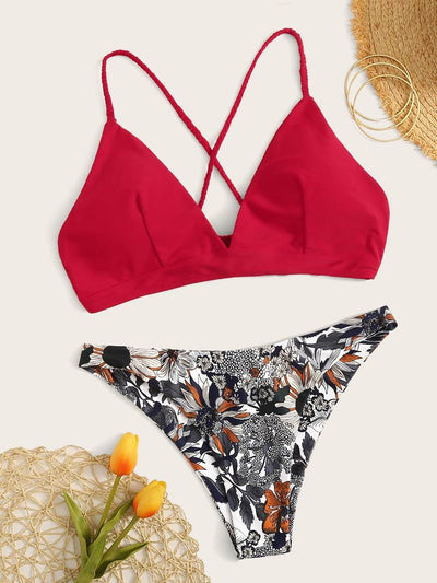 Random<b style="color:White;"><font size="1"> -</font></b>Floral<b style="color:White;"><font size="1"> -</font></b>Braided Strap Crisscross Bikini Set