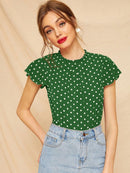 Butterfly<b style="color:White;"><font size="1"> -</font></b>Sleeve<b style="color:White;"><font size="1"> -</font></b>Polka Dot Frill Blouse