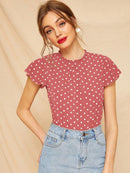 Butterfly<b style="color:White;"><font size="1"> -</font></b>Sleeve<b style="color:White;"><font size="1"> -</font></b>Polka Dot Frill Blouse