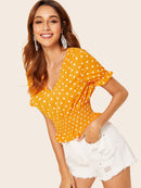 Polka<b style="color:White;"><font size="1"> -</font></b>Dot Shirred Blouse