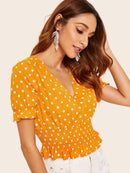 Polka<b style="color:White;"><font size="1"> -</font></b>Dot Shirred Blouse