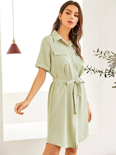 Single<b style="color:White;"><font size="1"> -</font></b>Button<b style="color:White;"><font size="1"> -</font></b>Self Tie Shirt Dress