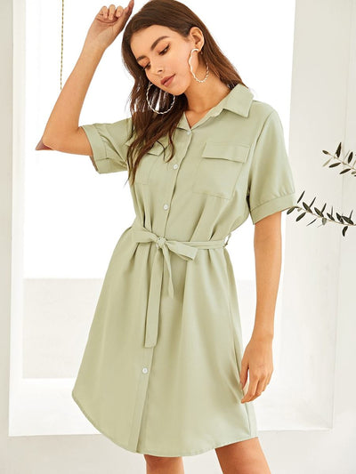 Single<b style="color:White;"><font size="1"> -</font></b>Button<b style="color:White;"><font size="1"> -</font></b>Self Tie Shirt Dress