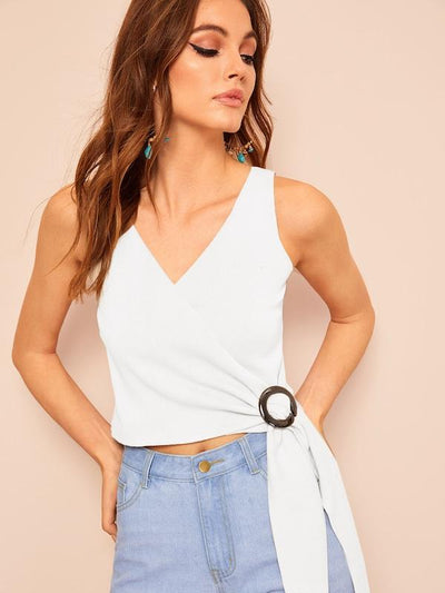 Wrap<b style="color:White;"><font size="1"> -</font></b>Front<b style="color:White;"><font size="1"> -</font></b>O-ring Detail Rib-knit Tank Top