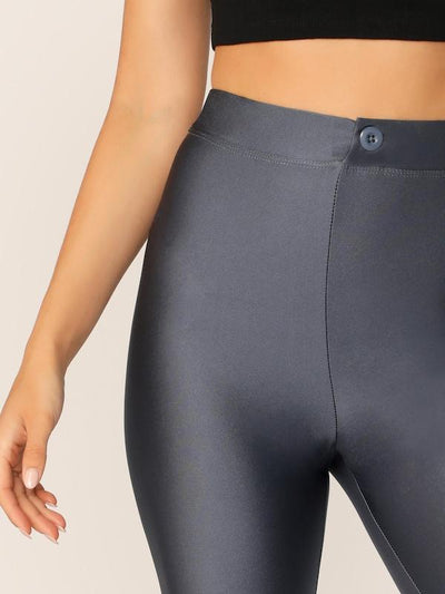 Button<b style="color:White;"><font size="1"> -</font></b>Front<b style="color:White;"><font size="1"> -</font></b>Neon Blue Crop Leggings