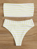 Striped<b style="color:White;"><font size="1"> -</font></b>Tie<b style="color:White;"><font size="1"> -</font></b>Front<b style="color:White;"><font size="1"> -</font></b>Bandeau With High Waist Bikini Set