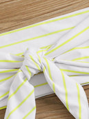 Striped<b style="color:White;"><font size="1"> -</font></b>Tie<b style="color:White;"><font size="1"> -</font></b>Front<b style="color:White;"><font size="1"> -</font></b>Bandeau With High Waist Bikini Set