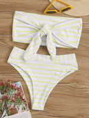Striped<b style="color:White;"><font size="1"> -</font></b>Tie<b style="color:White;"><font size="1"> -</font></b>Front<b style="color:White;"><font size="1"> -</font></b>Bandeau With High Waist Bikini Set