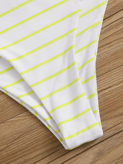 Striped<b style="color:White;"><font size="1"> -</font></b>Tie<b style="color:White;"><font size="1"> -</font></b>Front<b style="color:White;"><font size="1"> -</font></b>Bandeau With High Waist Bikini Set