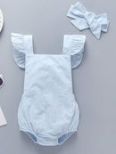 Baby<b style="color:White;"><font size="1"> -</font></b>Ruffle<b style="color:White;"><font size="1"> -</font></b>Trim<b style="color:White;"><font size="1"> -</font></b>Swiss Dot Romper With Headband