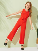 Girls<b style="color:White;"><font size="1"> -</font></b>Zip<b style="color:White;"><font size="1"> -</font></b>Front Sleeveless Belted Jumpsuit