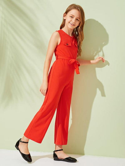 Girls<b style="color:White;"><font size="1"> -</font></b>Zip<b style="color:White;"><font size="1"> -</font></b>Front Sleeveless Belted Jumpsuit