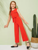 Girls<b style="color:White;"><font size="1"> -</font></b>Zip<b style="color:White;"><font size="1"> -</font></b>Front Sleeveless Belted Jumpsuit