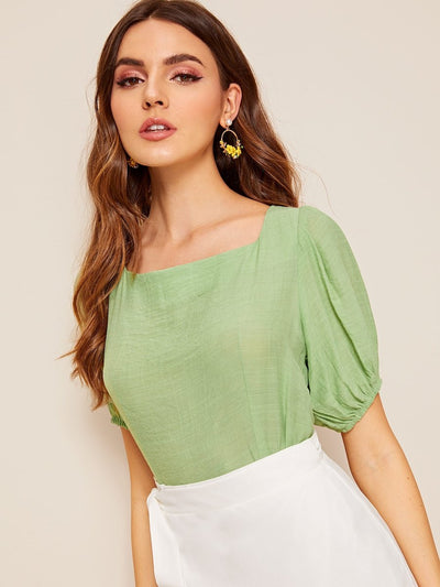 Puff<b style="color:White;"><font size="1"> -</font></b>Sleeve Zip Back Top