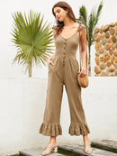 Button<b style="color:White;"><font size="1"> -</font></b>Front<b style="color:White;"><font size="1"> -</font></b>Shirred Ruffle Hem Jumpsuit