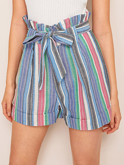 Striped<b style="color:White;"><font size="1"> -</font></b>Belted Paperbag Shorts