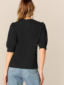 Keyhole<b style="color:White;"><font size="1"> -</font></b>Back<b style="color:White;"><font size="1"> -</font></b>Mock-neck Puff Sleeve Top