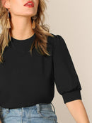 Keyhole<b style="color:White;"><font size="1"> -</font></b>Back<b style="color:White;"><font size="1"> -</font></b>Mock-neck Puff Sleeve Top