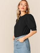 Keyhole<b style="color:White;"><font size="1"> -</font></b>Back<b style="color:White;"><font size="1"> -</font></b>Mock-neck Puff Sleeve Top