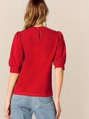 Keyhole<b style="color:White;"><font size="1"> -</font></b>Back<b style="color:White;"><font size="1"> -</font></b>Mock-neck Puff Sleeve Top