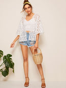 Drop<b style="color:White;"><font size="1"> -</font></b>Shoulder Embroidered Mesh Kimono