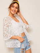 Drop<b style="color:White;"><font size="1"> -</font></b>Shoulder Embroidered Mesh Kimono