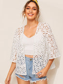 Drop<b style="color:White;"><font size="1"> -</font></b>Shoulder Embroidered Mesh Kimono