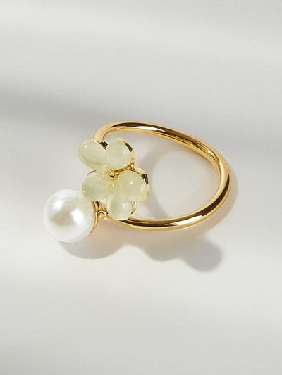 Faux<b style="color:White;"><font size="1"> -</font></b>Pearl<b style="color:White;"><font size="1"> -</font></b>& Flower Decor Ring 1pc