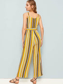 Striped<b style="color:White;"><font size="1"> -</font></b>Belted Wide Leg Jumpsuit