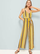 Striped<b style="color:White;"><font size="1"> -</font></b>Belted Wide Leg Jumpsuit