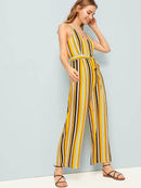 Striped<b style="color:White;"><font size="1"> -</font></b>Belted Wide Leg Jumpsuit