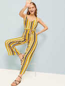 Striped<b style="color:White;"><font size="1"> -</font></b>Belted Wide Leg Jumpsuit