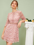 Flounce<b style="color:White;"><font size="1"> -</font></b>Sleeve Lace Overlay Dress