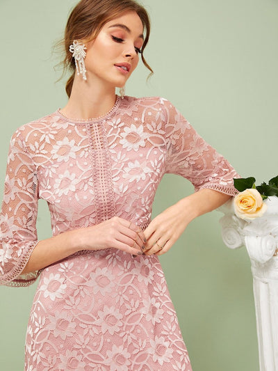 Flounce<b style="color:White;"><font size="1"> -</font></b>Sleeve Lace Overlay Dress