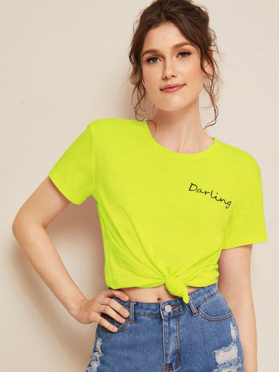 Neon<b style="color:White;"><font size="1"> -</font></b>Orange Letter Print Tee