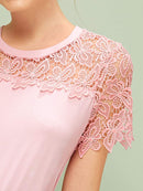 Sheer<b style="color:White;"><font size="1"> -</font></b>Guipure<b style="color:White;"><font size="1"> -</font></b>Lace Yoke Solid Tee