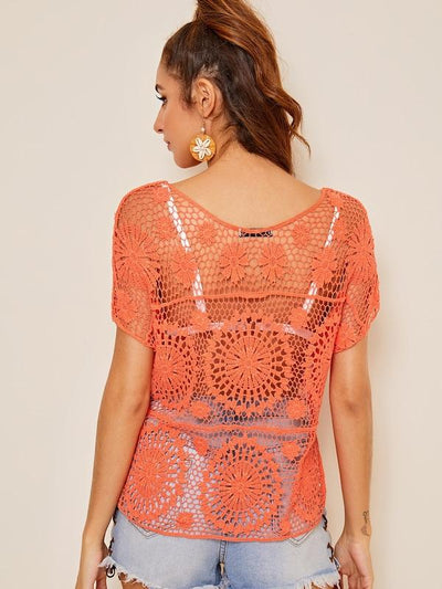 Crochet<b style="color:White;"><font size="1"> -</font></b>Guipure<b style="color:White;"><font size="1"> -</font></b>Lace Cover Up Without Bra