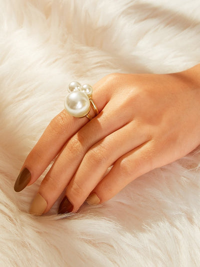 Faux<b style="color:White;"><font size="1"> -</font></b>Pearl<b style="color:White;"><font size="1"> -</font></b>Decor Double Layered Ring 1pc