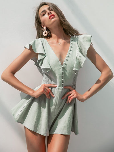 Simplee<b style="color:White;"><font size="1"> -</font></b>Ruffle<b style="color:White;"><font size="1"> -</font></b>Armhole Shirred Panel Romper