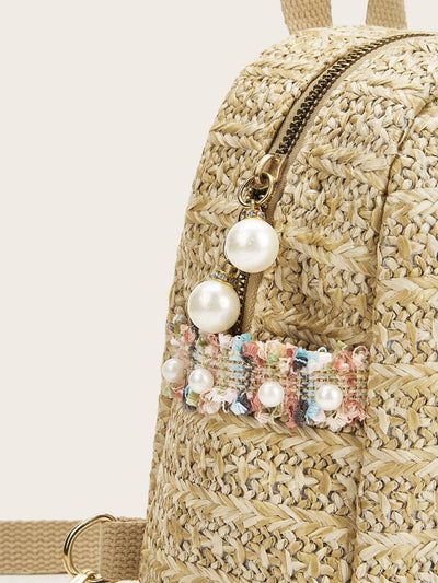 Faux<b style="color:White;"><font size="1"> -</font></b>Pearl Decor Braided Backpack